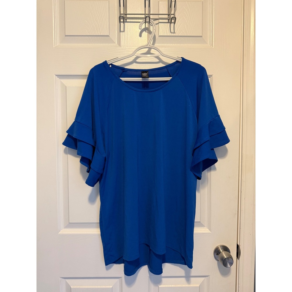 Lildy Women's Blue Ruffle Sleeve Tunic Top (Size L-XL)